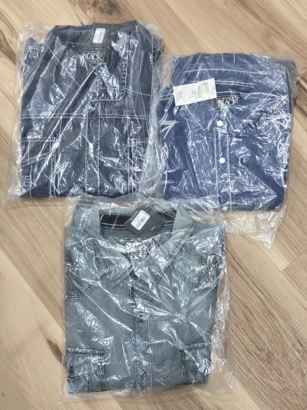 Lot 3 New Buckle Black Men's XL Western Long Sleeve Shirts Blue Gray embroidered